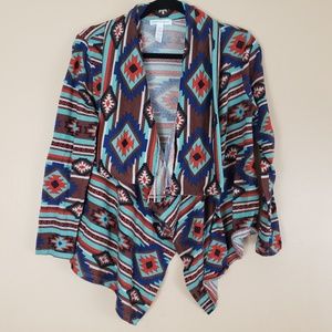 Ambiance Tribal Boho Open Front Cardigan Sz L H7